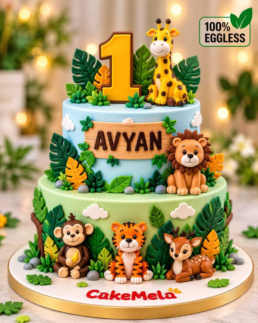 Blue Jungle Safari Birthday Cake 🦁🐯 in Ranchi