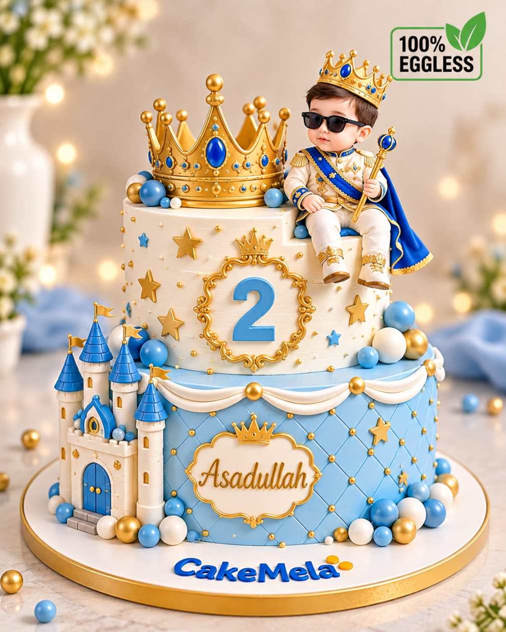 Little Prince Blue & Gold Birthday Cake 👑💙 in Ranchi